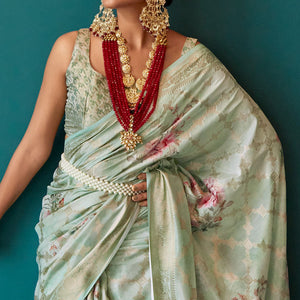 green-floral-digital-printed-muslin-saree