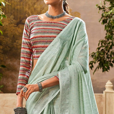 green-woven-pure-cotton-saree-with-tassels
