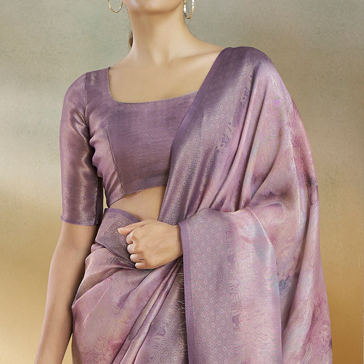 Lavender Woven With Digital Printed Linen Saree