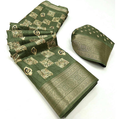 green-foil-printed-dola-silk-saree-with-jacquard-border