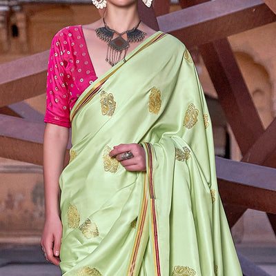 green-woven-satin-saree-with-tassels-2