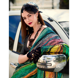 Multicolor Digital Printed Pure Satin Saree