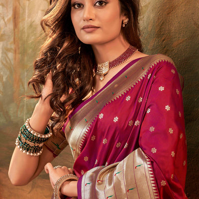 Maroon Zari Weaving Pure Silk Paithani Saree