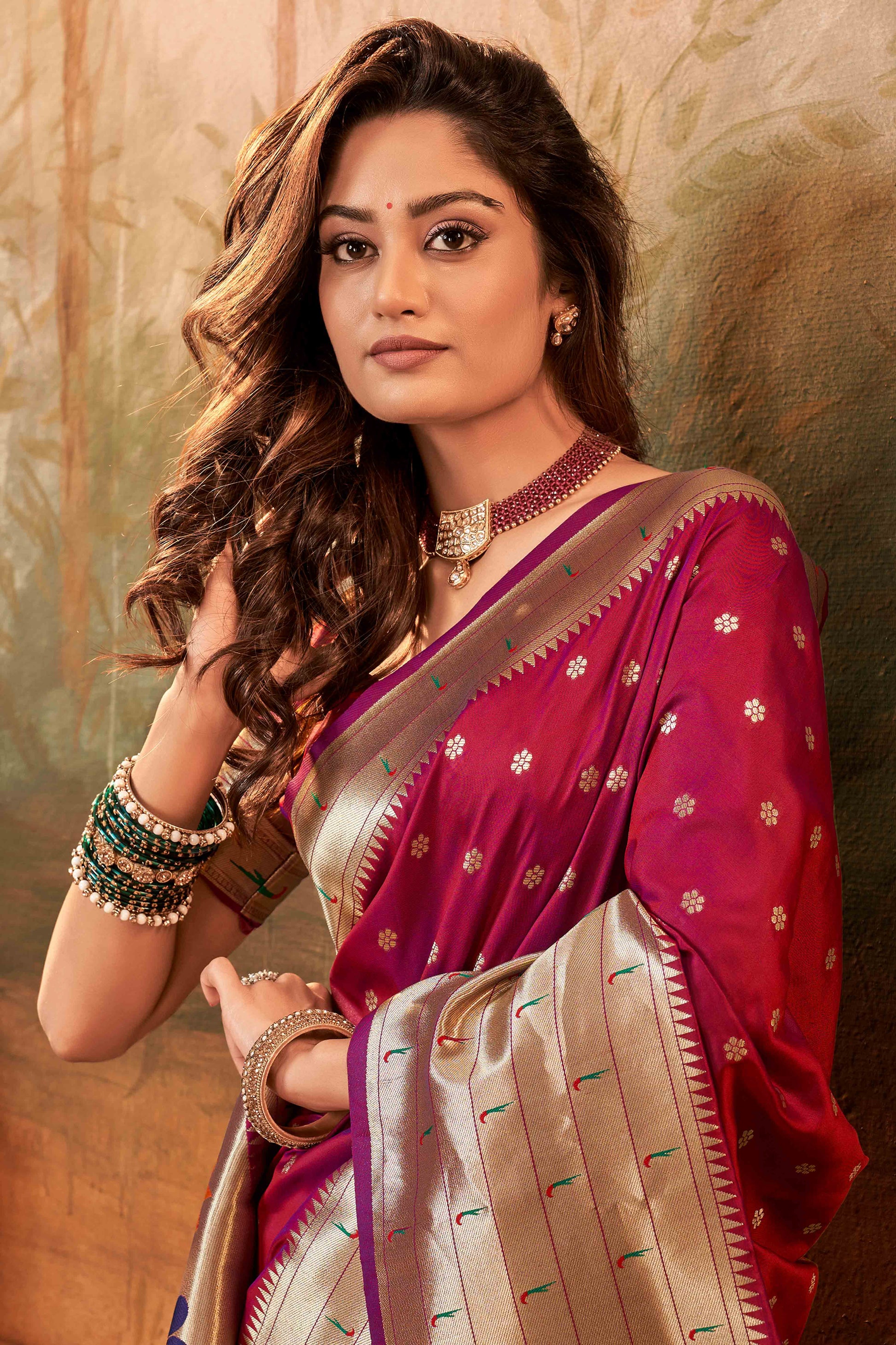 Maroon Zari Weaving Pure Silk Paithani Saree