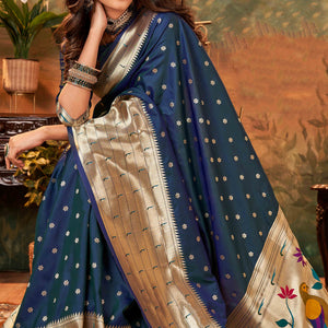 Blue Zari Weaving Pure Silk Paithani Saree