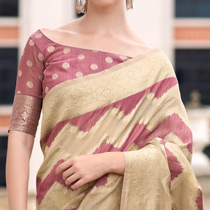 Mauve Woven Cotton Silk Saree