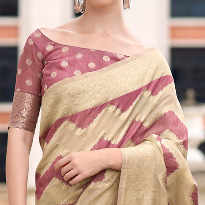 Mauve Woven Cotton Silk Saree