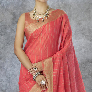 Gajari Pink Woven Cotton Silk Saree With Tassels