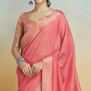 Gajari Pink Woven Cotton Silk Saree With Tassels