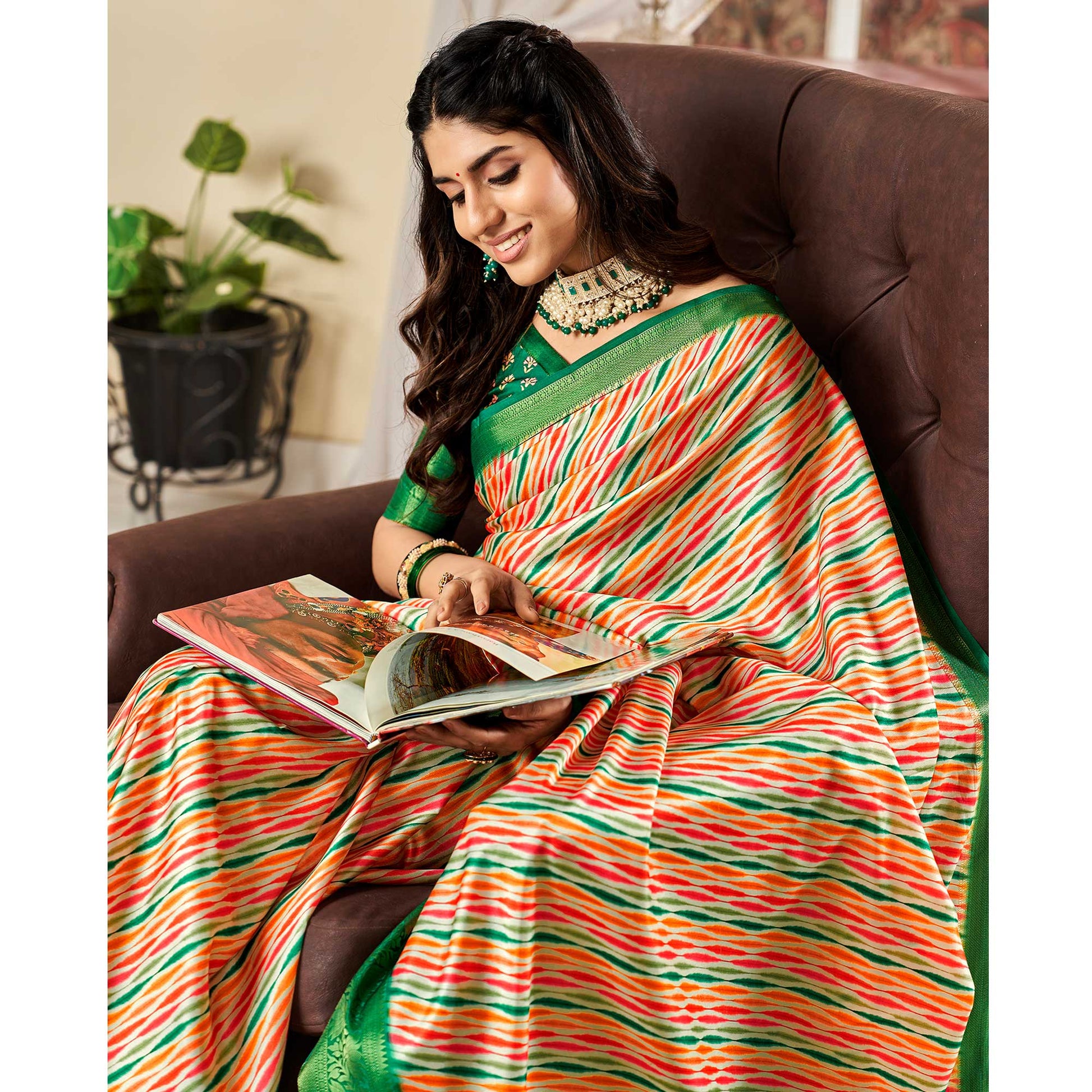 Multicolor Digital Printed Satin Saree