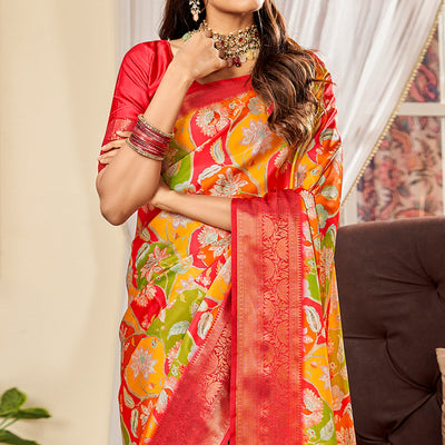 Multicolor Digital Printed Satin Saree