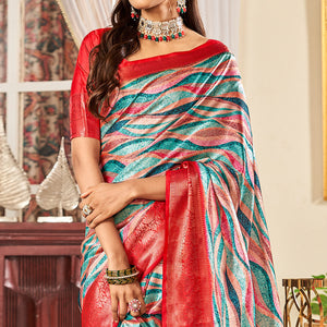 Multicolor Digital Printed Satin Saree