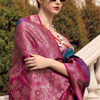 Morpich Blue Zari Weaving Pure Silk Saree