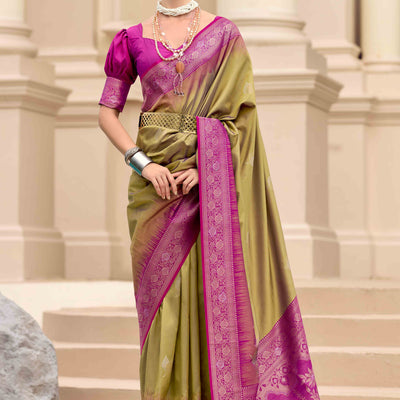 Dark Beige Zari Weaving Pure Silk Saree