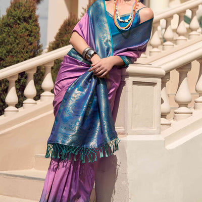 Dark Mauve Zari Weaving Pure Silk Saree