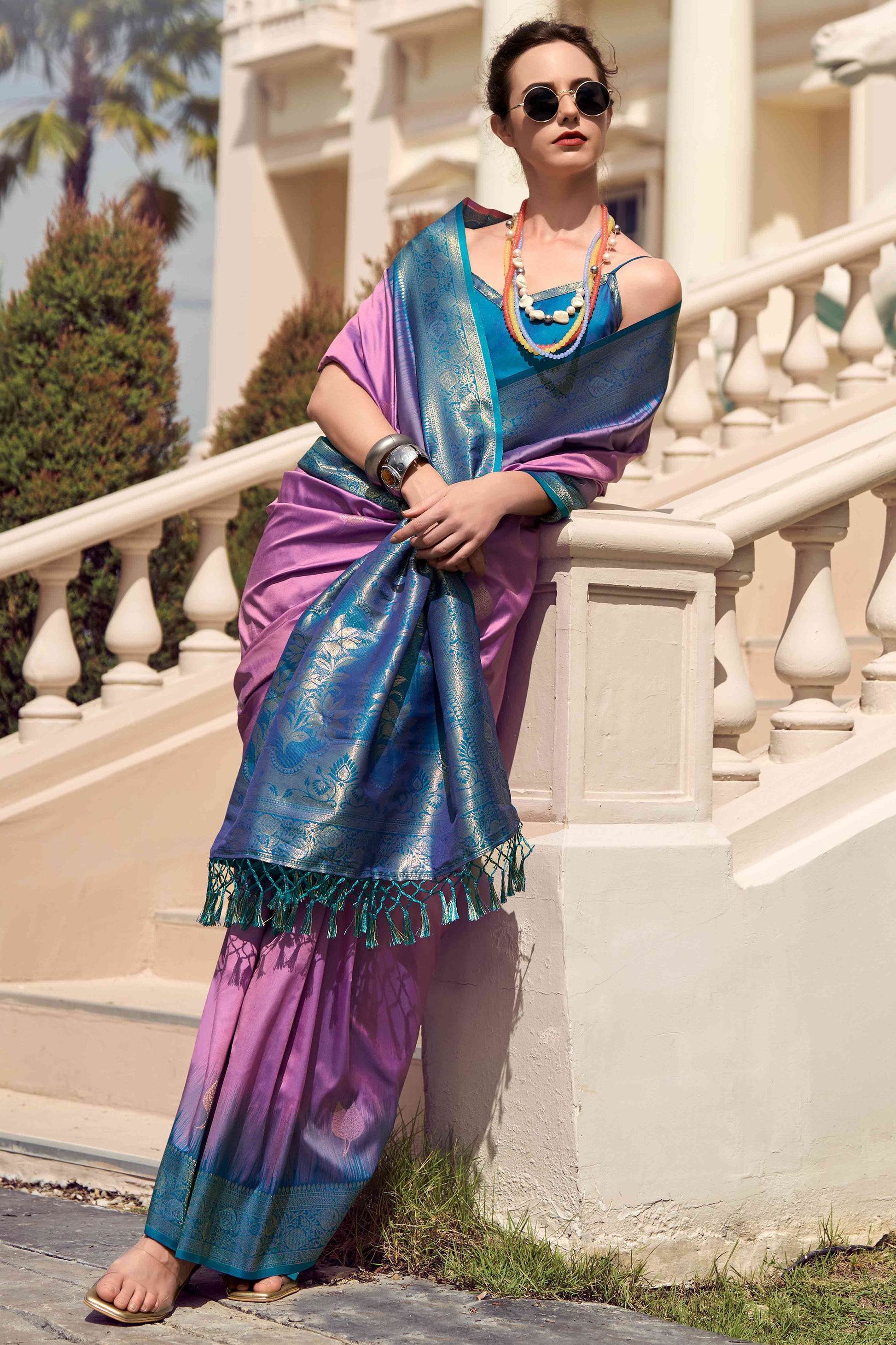 Dark Mauve Zari Weaving Pure Silk Saree