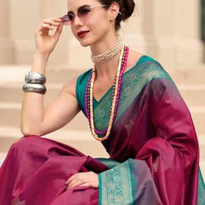 Burgundy Zari Weaving Pure Silk Saree