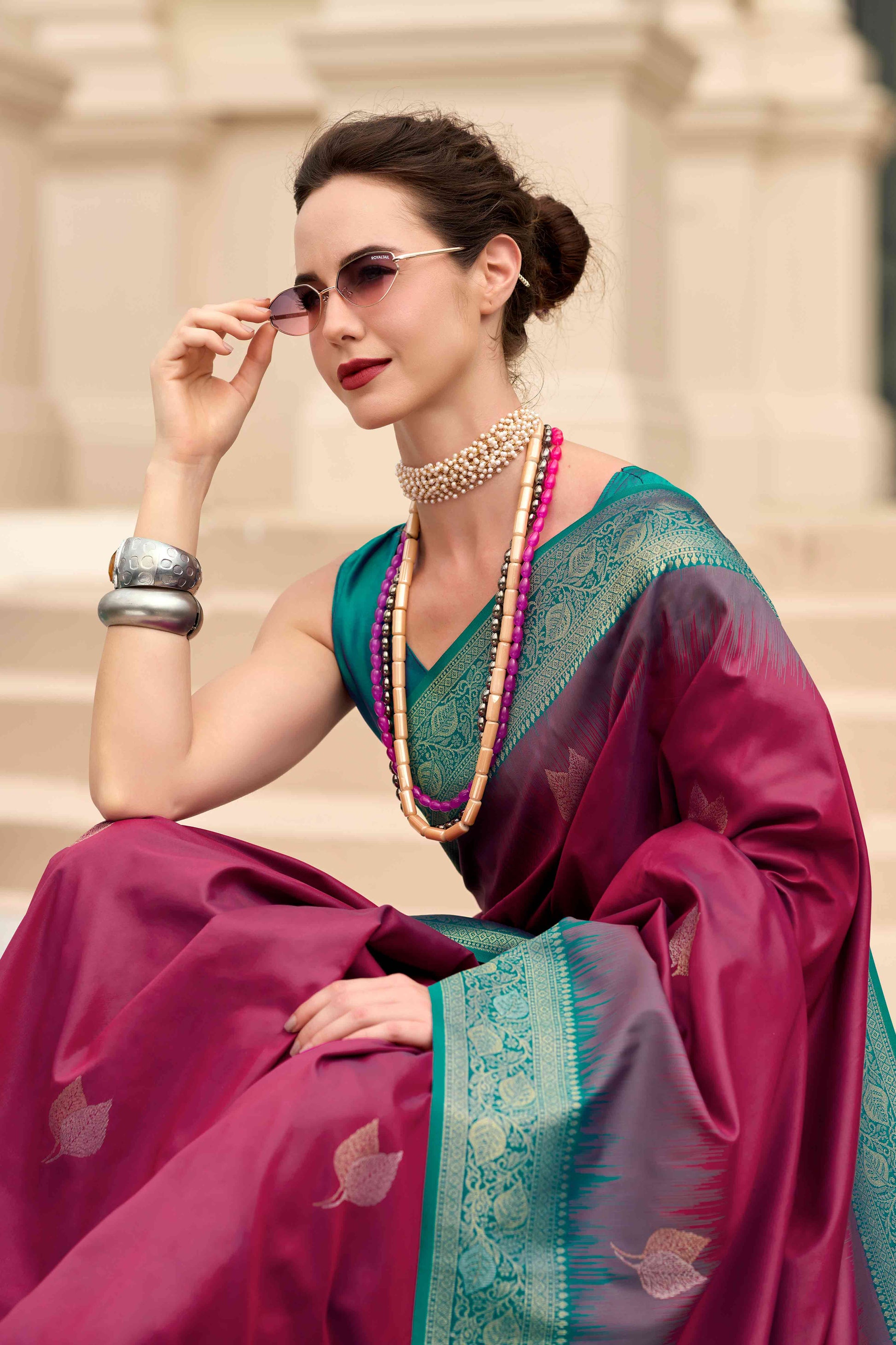 Burgundy Zari Weaving Pure Silk Saree