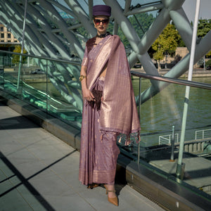 Mauve Woven Art Silk Saree With Tassels