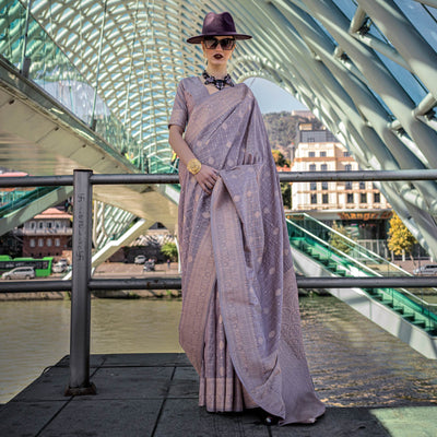 Dusty Lavender Woven Art Silk Saree With Tassels
