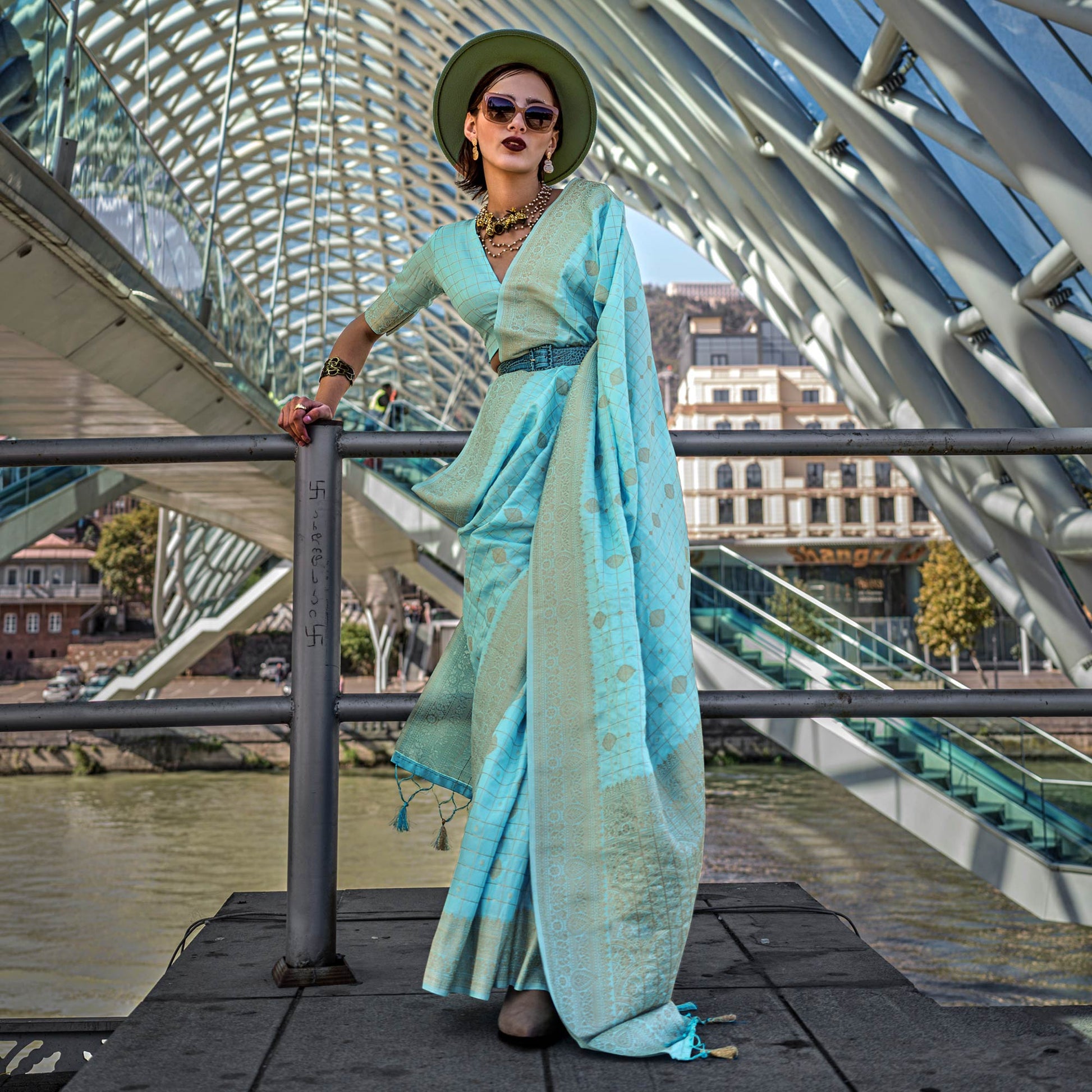 Blue Woven Art Silk Saree With Tassels