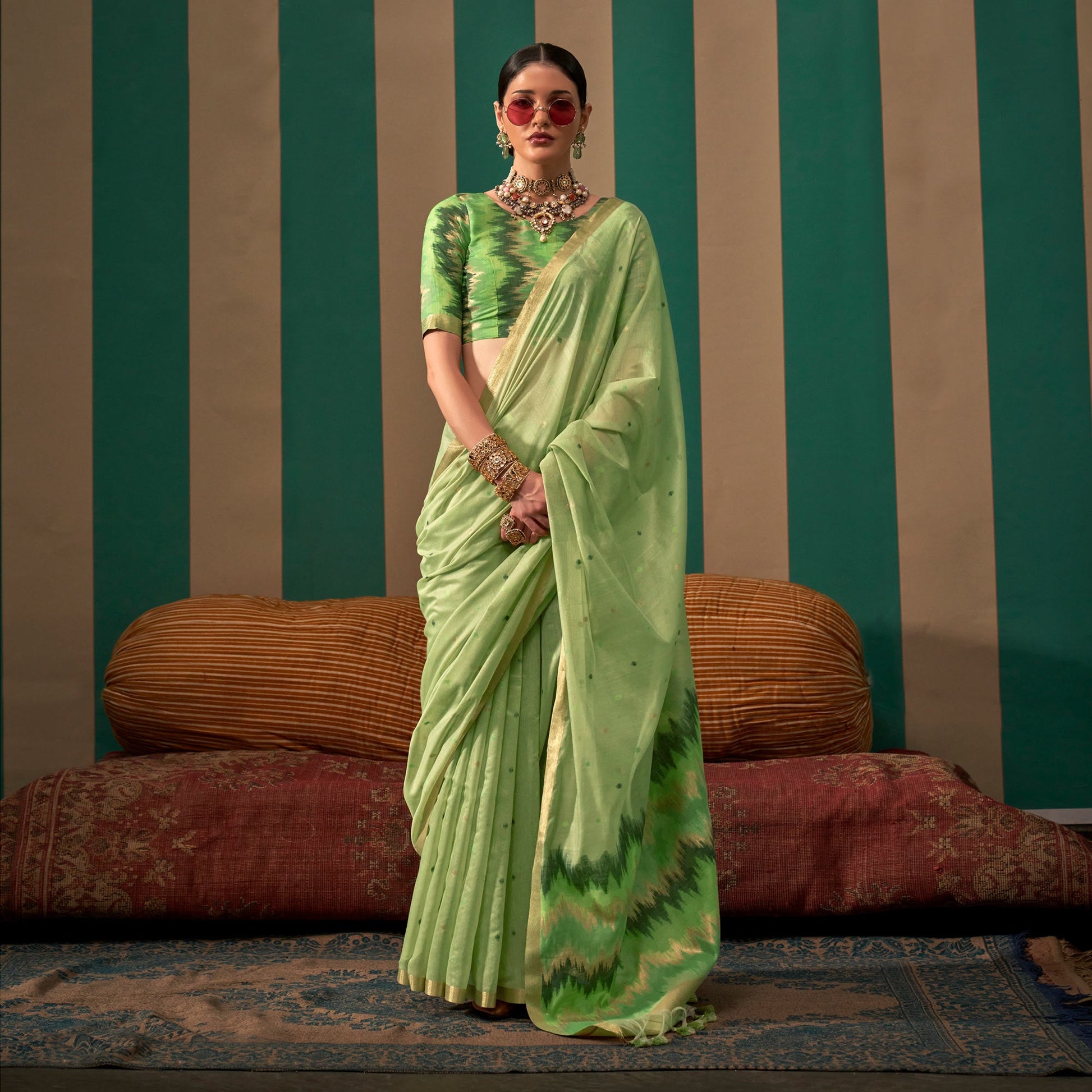 green-woven-cotton-silk-saree-14