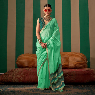 Mint Green Woven Cotton Silk Saree