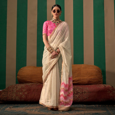 Cream Woven Cotton Silk Saree