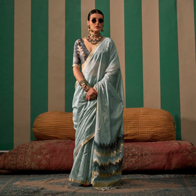 Grey Woven Cotton Silk Saree