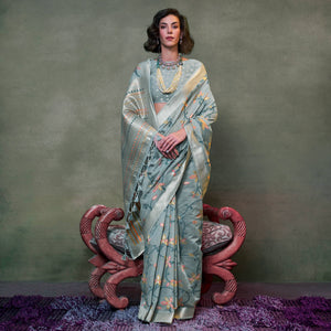 grey-floral-woven-cotton-silk-saree-with-tassels-1