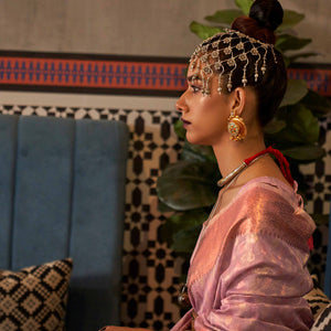 Lavender Handloom Zari Woven Tissue Saree