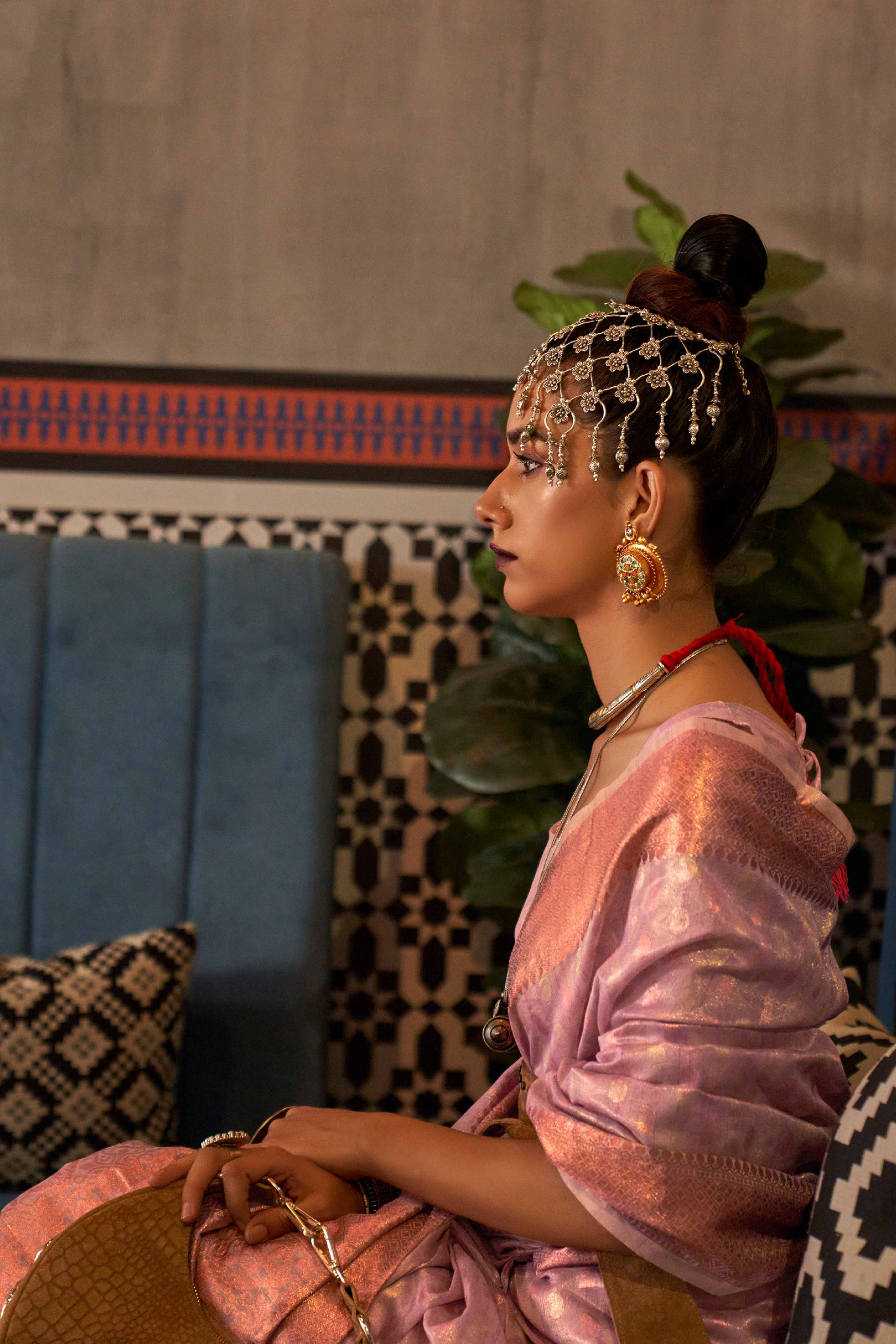 Lavender Handloom Zari Woven Tissue Saree