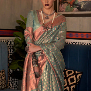 Light Blue Handloom Zari Woven Tissue Saree
