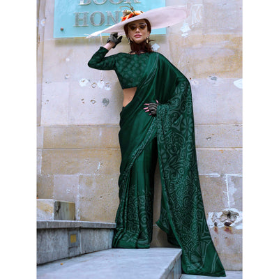 green-contemporary-printed-satin-saree