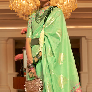 green-floral-woven-modal-saree-1