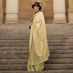 Cream Floral Woven Khaadi Silk Saree