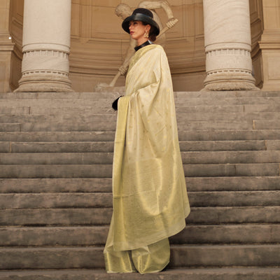 Cream Floral Woven Khaadi Silk Saree