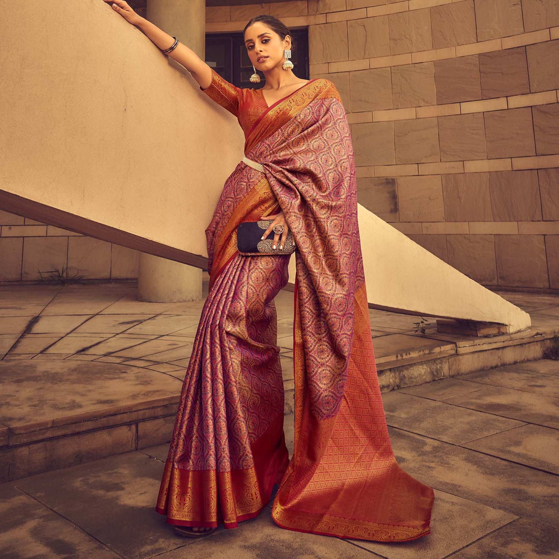 Dark Purple Woven Art Silk Saree
