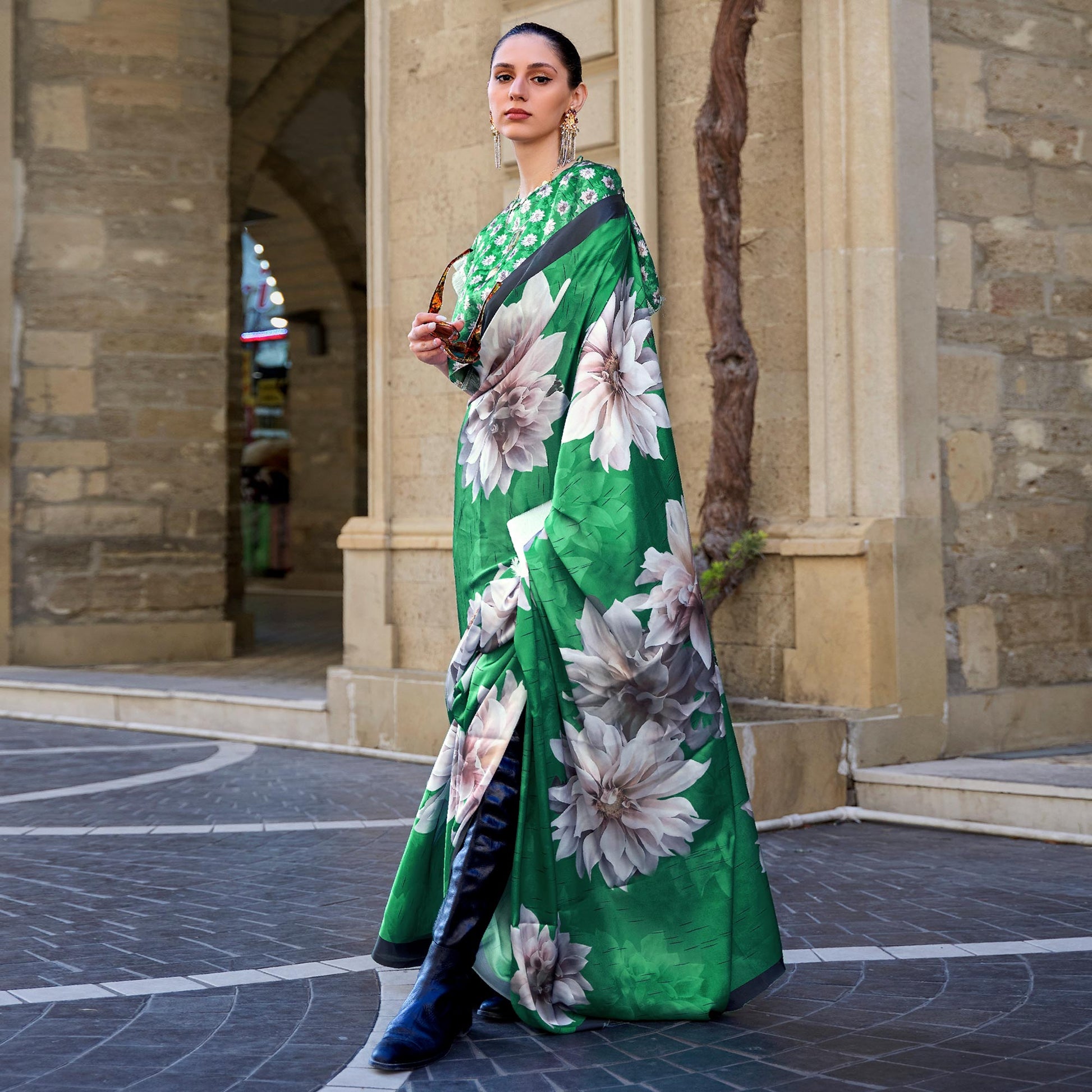 green-digital-printed-satin-saree-5