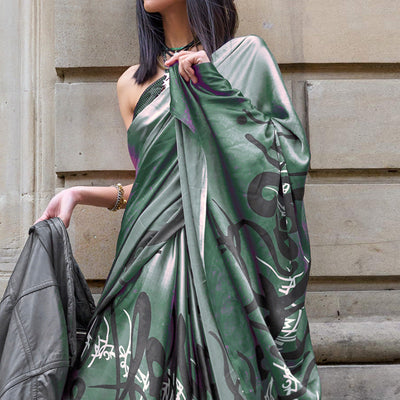 green-printed-satin-saree-2