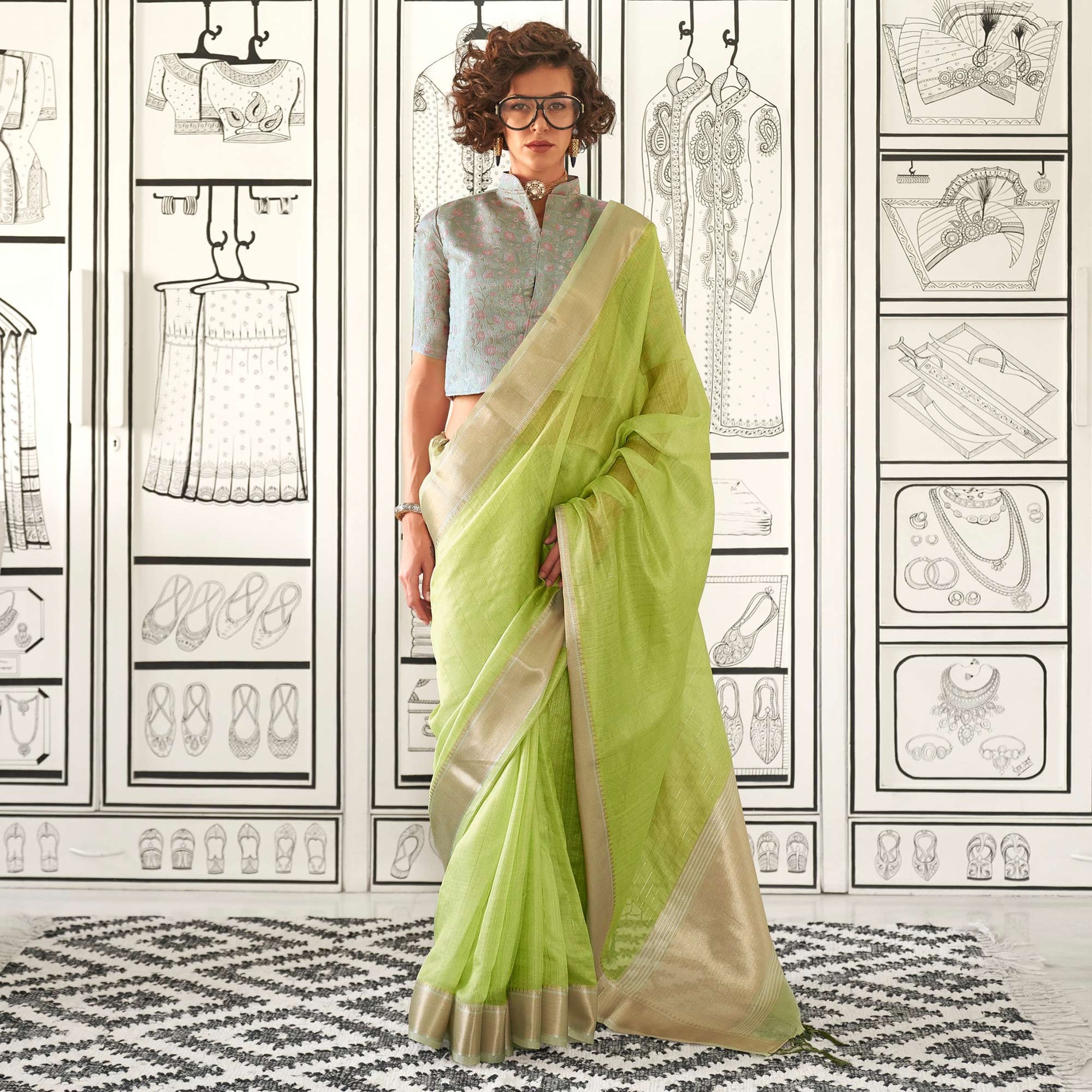 green-woven-zari-chiffon-saree