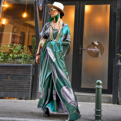 green-floral-digital-printed-satin-saree-1