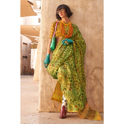 green-floral-printed-tissue-saree-with-tassels