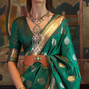 green-floral-woven-satin-saree-with-tassels-1