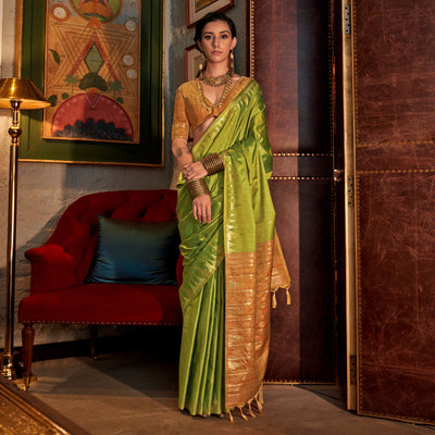 green-zari-work-woven-tussar-silk-saree-with-tassels