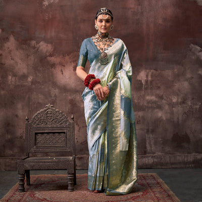 grey-floral-woven-art-silk-saree-with-tassels-1
