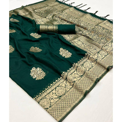 green-woven-georgette-saree-with-tassels