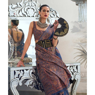 Blue Woven Chanderi Silk Saree