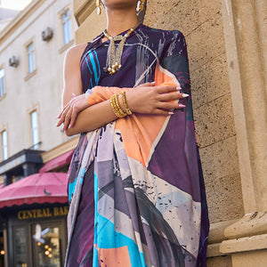 Multicolor Digital Printed Crepe Saree