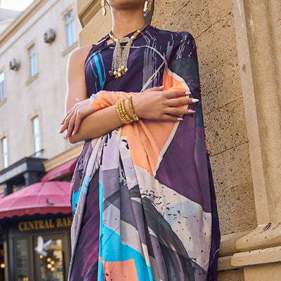 Multicolor Digital Printed Crepe Saree